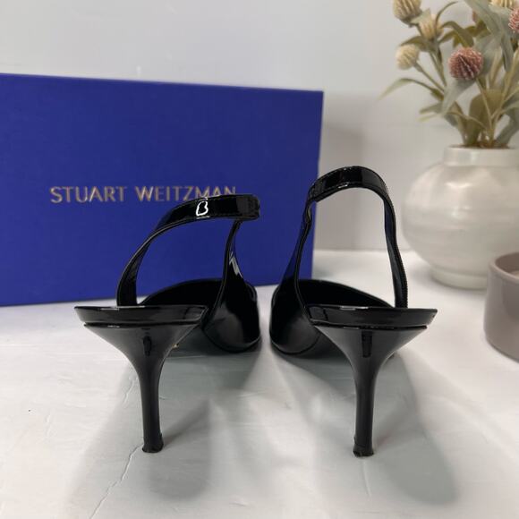 Stuart Weitzman Eva 75 Slingback Patent Leather Pumps Black SG902 Women 8.5B NWB - Picture 4 of 12